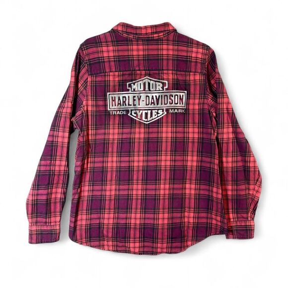 Harley-Davidson Women's Laser Cut Logo Long Sleeve Plaid Shirt Red XL - Picture 6 of 8